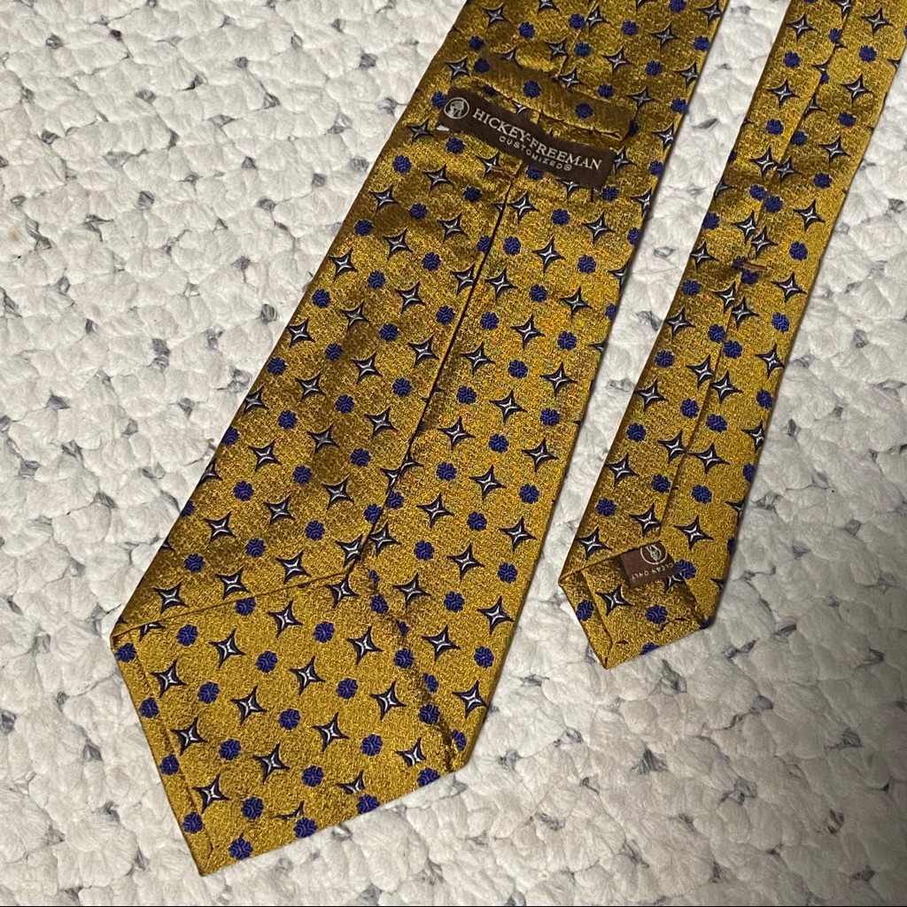 Hickey Freeman Custom 100% Silk Embroidered Tie New! Gold Blue